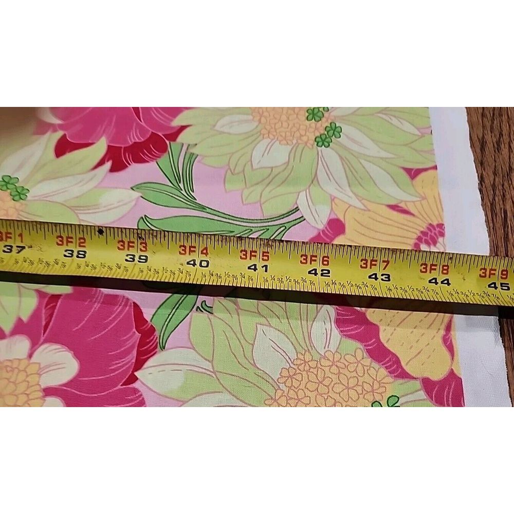 3.5 yds Cranston Hot Pink Yellow Green Hawaiian Hibiscus Floral Fabric Cotton - Picture 6 of 7